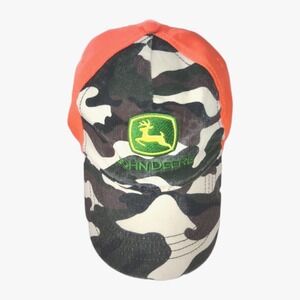 John Deere Hat Cap‎ Strap Back Orange One Size Camouflage Spell Out Hunting